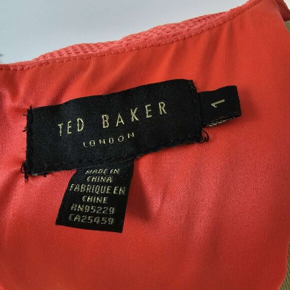 Ted Baker Dress Bright Coral Ruched Calf Length Sheath Ted Size 1 (US 4) - Picture 6 of 15